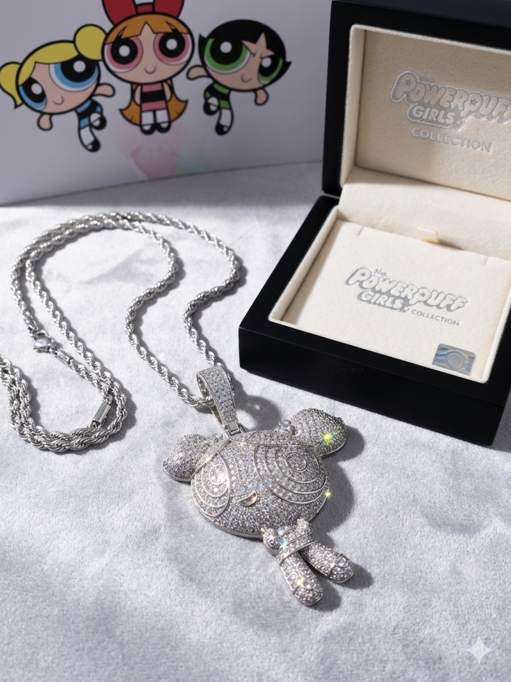 925 Power Puff Girl Silver Blossom Pendant Necklace - Diamond-Cut Sparkle